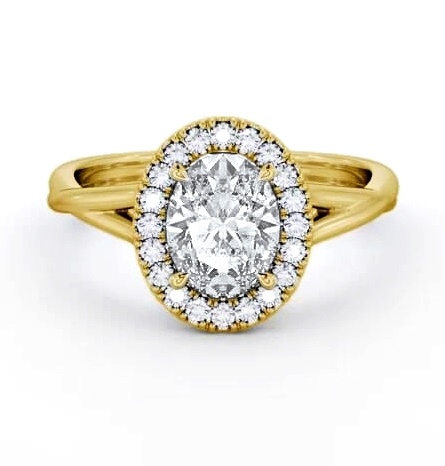 Halo Oval Diamond Crossover Band Engagement Ring 18K Yellow Gold ENOV34_YG_THUMB2 