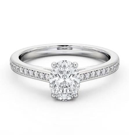 Oval Diamond 4 Prong Engagement Ring 18K White Gold Solitaire with Channel Set Side Stones ENOV34S_WG_THUMB2 