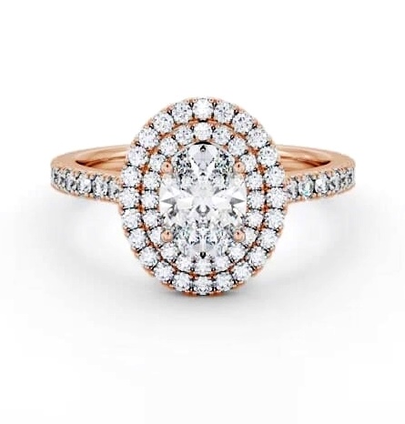 Double Halo Oval Diamond Engagement Ring 9K Rose Gold ENOV35_RG_THUMB1