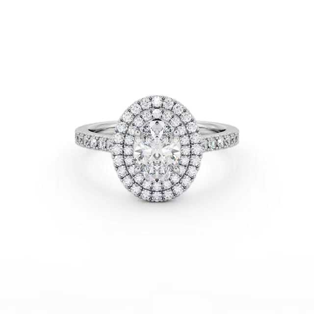 Halo Oval Diamond Engagement Ring 18K White Gold - Layne ENOV35_WG_HAND