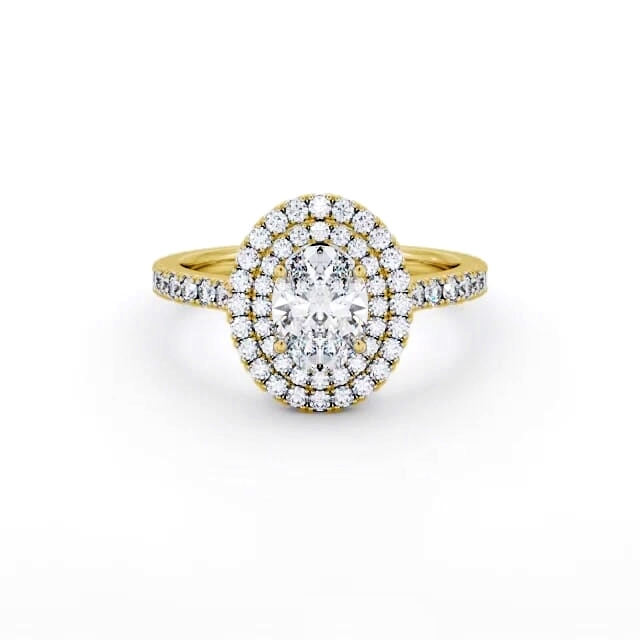 Halo Oval Diamond Engagement Ring 18K Yellow Gold - Layne ENOV35_YG_HAND