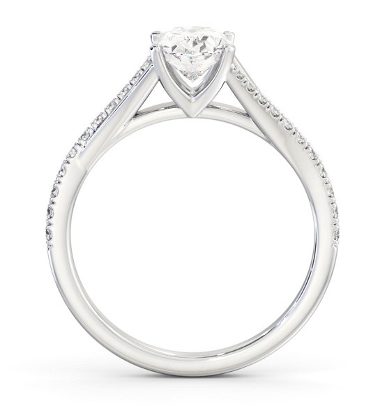 Oval Ring 18K White Gold Solitaire with Offset Side Stones ENOV35S_WG_THUMB1 