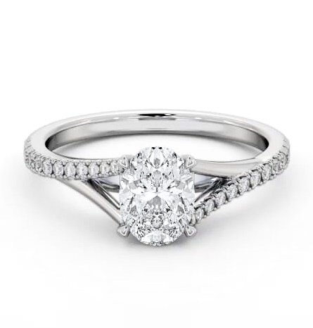 Oval Diamond Engagement Ring 18K White Gold Solitaire with Offset Side Stones ENOV35S_WG_THUMB2 