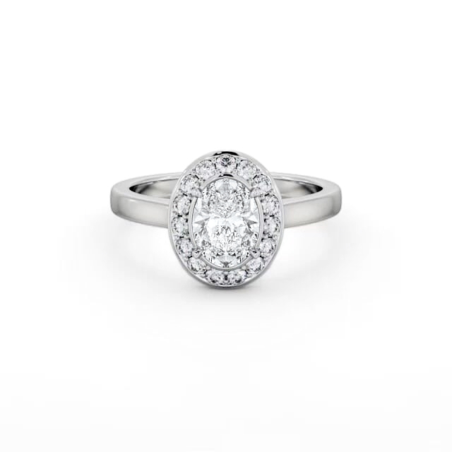 Halo Oval Diamond Engagement Ring 18K White Gold - Kaylan ENOV36_WG_HAND
