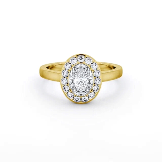 Halo Oval Diamond Engagement Ring 18K Yellow Gold - Kaylan ENOV36_YG_HAND