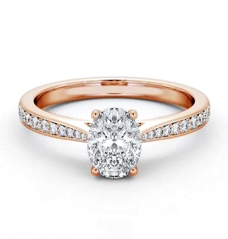 Oval Diamond Tapered Band Engagement Ring 9K Rose Gold Solitaire ENOV36S_RG_THUMB1