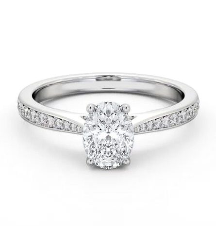 Oval Diamond Tapered Band Engagement Ring 18K White Gold Solitaire with Channel Set Side Stones ENOV36S_WG_THUMB2 