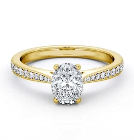 Oval Diamond Tapered Band Engagement Ring 9K Yellow Gold Solitaire ENOV36S_YG_THUMB1