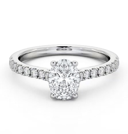 Oval Diamond 4 Prong Engagement Ring 18K White Gold Solitaire with Channel Set Side Stones ENOV37S_WG_THUMB2 