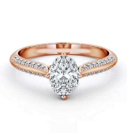 Oval Diamond Knife Edge Band Engagement Ring 18K Rose Gold Solitaire ENOV38S_RG_THUMB1
