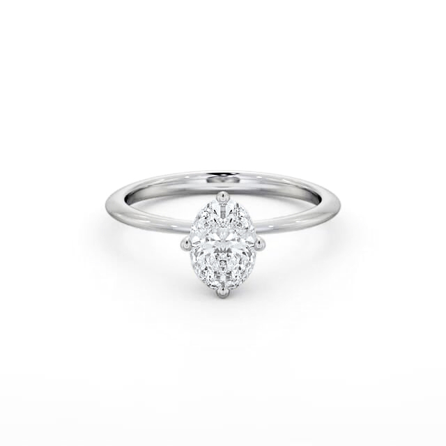 Oval Diamond Engagement Ring 18K White Gold Solitaire - Shanaya ENOV43_WG_HAND