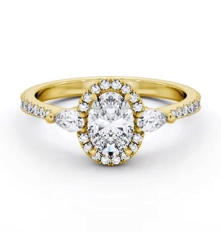 Halo Oval with Pear Diamond Engagement Ring 9K Yellow Gold ENOV46_YG_THUMB1