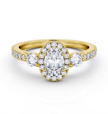 Halo Oval Diamond with Sweeping Prongs Engagement Ring 9K Yellow Gold ENOV47_YG_THUMB1