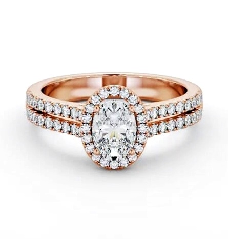 Halo Oval Diamond Split Band Engagement Ring 18K Rose Gold ENOV48_RG_THUMB1