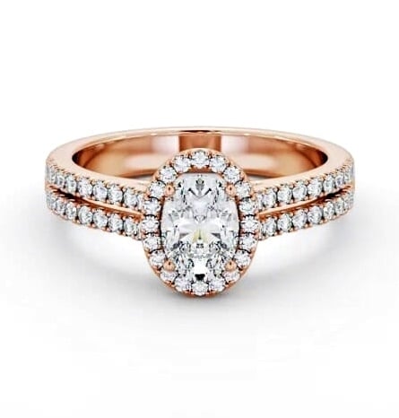 Halo Oval Diamond Split Band Engagement Ring 18K Rose Gold ENOV48_RG_THUMB2 