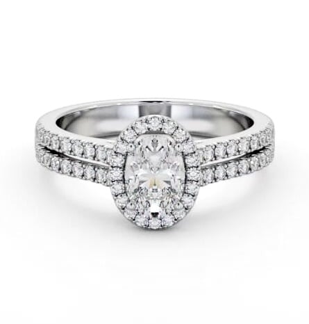 Halo Oval Diamond Split Band Engagement Ring 18K White Gold ENOV48_WG_THUMB1