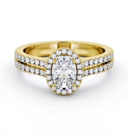 Halo Oval Diamond Split Band Engagement Ring 9K Yellow Gold ENOV48_YG_THUMB1