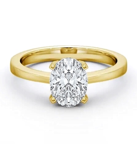 Oval Diamond Low Setting Engagement Ring 18K Yellow Gold Solitaire ENOV4_YG_THUMB2 