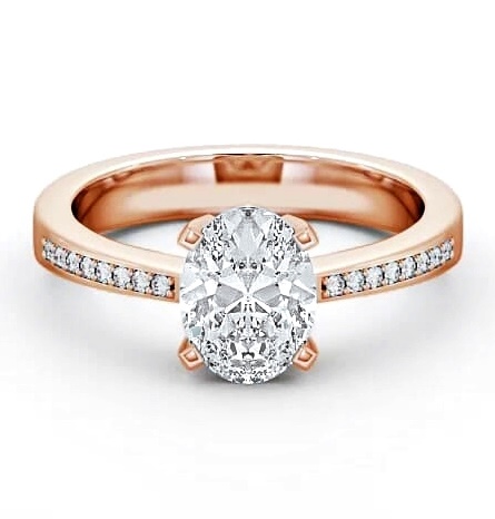 Oval Diamond Low Setting Engagement Ring 18K Rose Gold Solitaire ENOV4S_RG_THUMB1