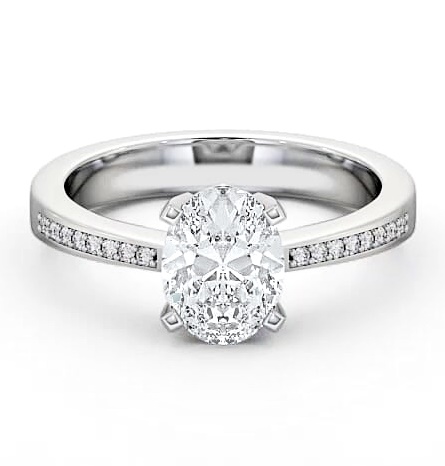 Oval Diamond Low Setting Engagement Ring 18K White Gold Solitaire with Channel Set Side Stones ENOV4S_WG_THUMB2 