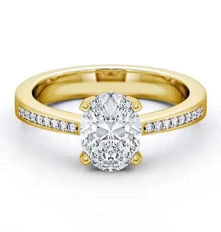 Oval Diamond Low Setting Engagement Ring 9K Yellow Gold Solitaire ENOV4S_YG_THUMB1