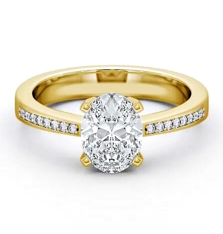 Oval Diamond Low Setting Engagement Ring 18K Yellow Gold Solitaire ENOV4S_YG_THUMB2 