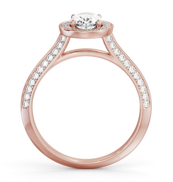 Halo Oval Diamond with Knife Edge Band Engagement Ring 18K Rose Gold ENOV50_RG_THUMB1 