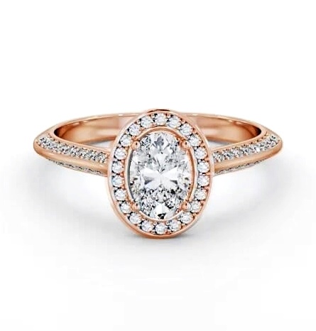 Halo Oval Diamond with Knife Edge Band Engagement Ring 18K Rose Gold ENOV50_RG_THUMB1