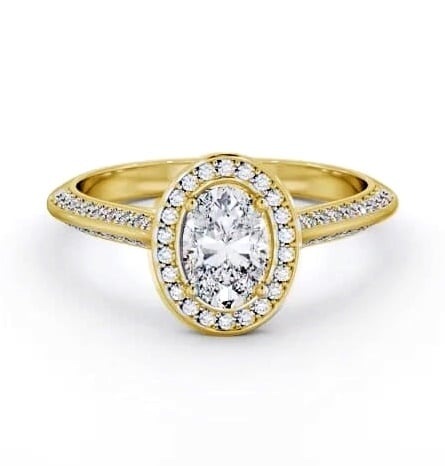 Halo Oval Diamond with Knife Edge Band Engagement Ring 9K Yellow Gold ENOV50_YG_THUMB1