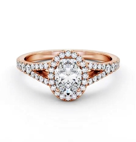 Halo Oval Diamond Split Band Engagement Ring 9K Rose Gold ENOV51_RG_THUMB1