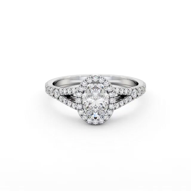Halo Oval Diamond Engagement Ring 18K White Gold - Maribel ENOV51_WG_HAND