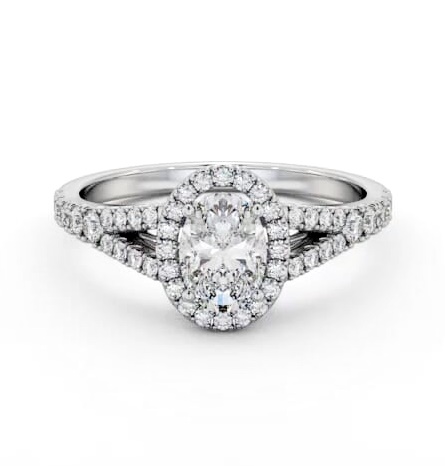 Halo Oval Diamond Split Band Engagement Ring Platinum ENOV51_WG_THUMB1