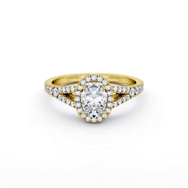 Halo Oval Diamond Engagement Ring 18K Yellow Gold - Maribel ENOV51_YG_HAND