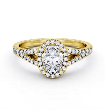 Halo Oval Diamond Split Band Engagement Ring 18K Yellow Gold ENOV51_YG_THUMB1