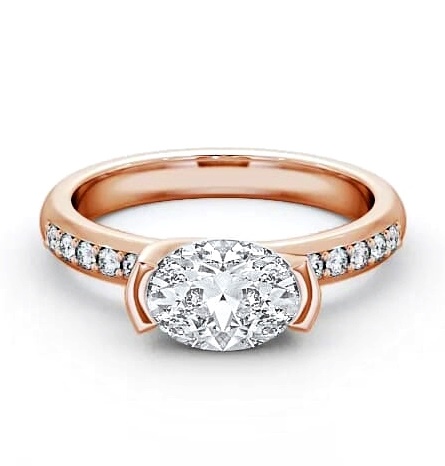 Oval Diamond East West Tension Design Ring 18K Rose Gold Solitaire ENOV5S_RG_THUMB1
