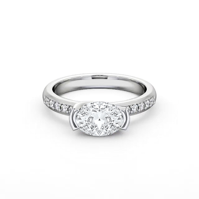 Oval Diamond Engagement Ring 18K White Gold Solitaire With Side Stones - Camia ENOV5S_WG_HAND