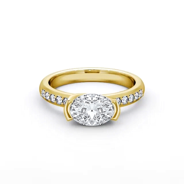 Oval Diamond Engagement Ring 18K Yellow Gold Solitaire With Side Stones - Camia ENOV5S_YG_HAND
