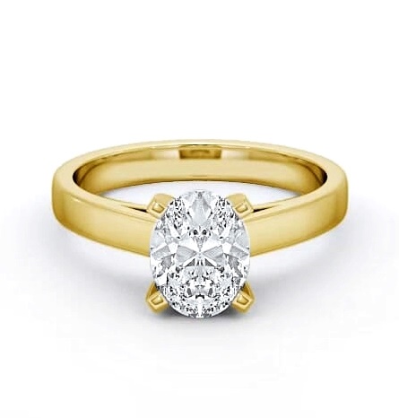 Oval Diamond Square Prongs Engagement Ring 9K Yellow Gold Solitaire ENOV7_YG_THUMB1