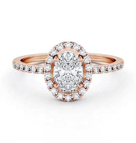Halo Oval Diamond Low Setting Engagement Ring 18K Rose Gold ENOV9_RG_THUMB1