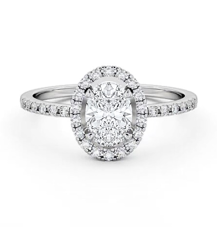 Halo Oval Diamond Low Setting Engagement Ring Platinum ENOV9_WG_THUMB2 
