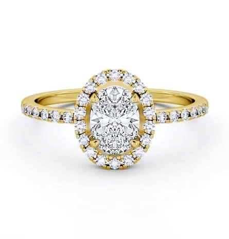 Halo Oval Diamond Low Setting Engagement Ring 9K Yellow Gold ENOV9_YG_THUMB1