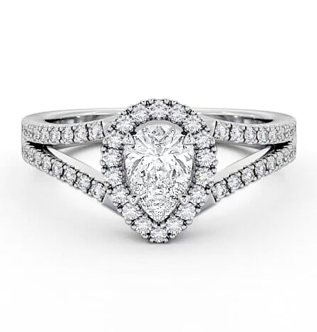 Halo Pear Diamond Split Band Engagement Ring 18K White Gold ENPE10_WG_THUMB2 