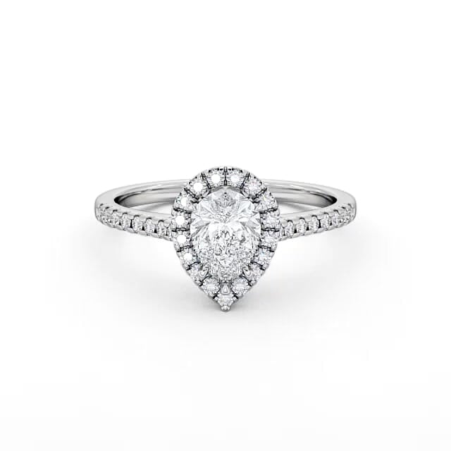 Halo Pear Diamond Engagement Ring 18K White Gold - Delfina ENPE11_WG_HAND