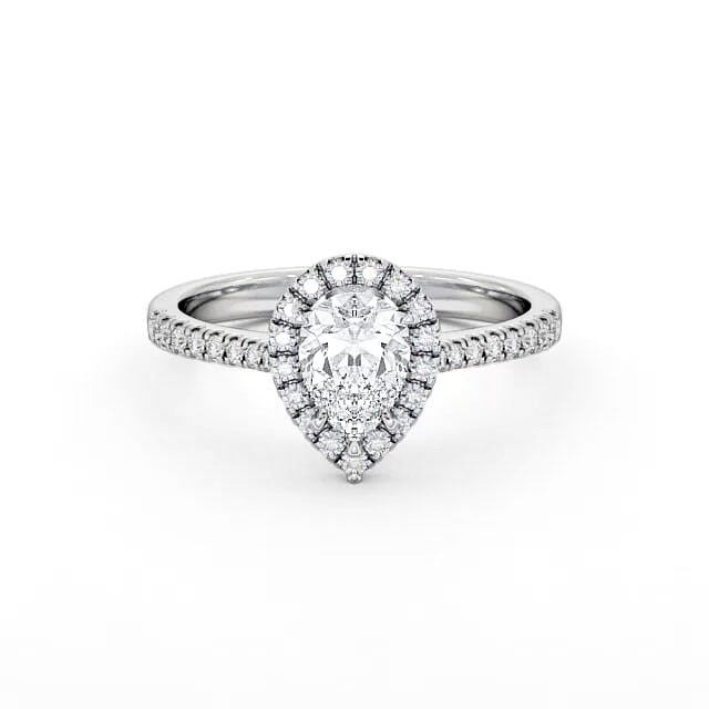 Halo Pear Diamond Engagement Ring 18K White Gold - Evianna ENPE12_WG_HAND