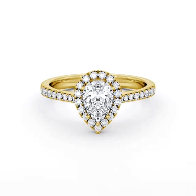 Halo Pear Diamond Engagement Ring 18K Yellow Gold - Evianna ENPE12_YG_HAND