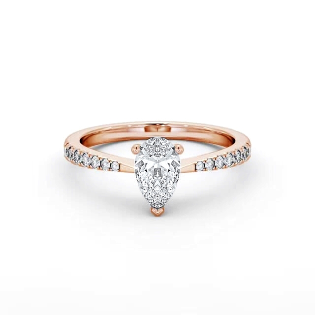 Pear Diamond Engagement Ring 18K Rose Gold Solitaire With Side Stones - Lourdes ENPE14S_RG_HAND