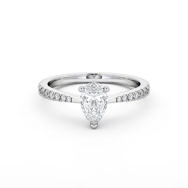 Pear Diamond Engagement Ring 18K White Gold Solitaire With Side Stones - Lourdes ENPE14S_WG_HAND