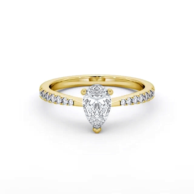 Pear Diamond Engagement Ring 18K Yellow Gold Solitaire With Side Stones - Lourdes ENPE14S_YG_HAND