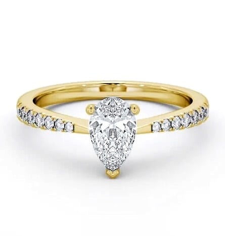 Pear Diamond Tapered Band Engagement Ring 18K Yellow Gold Solitaire ENPE14S_YG_THUMB1