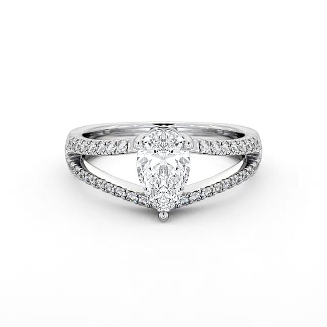 Pear Diamond Engagement Ring 18K White Gold Solitaire With Side Stones - Marleigh ENPE15_WG_HAND